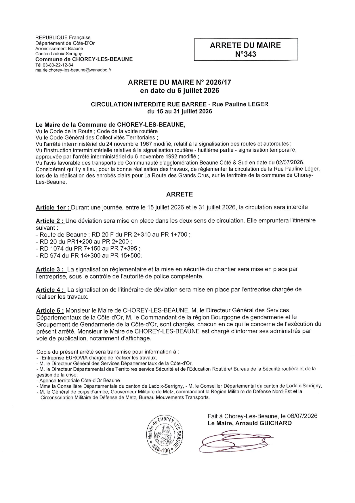 Arrêté du Maire
